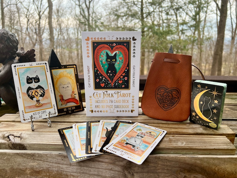 Cat Folk Tarot Limited Edition Tarot size and Green Bridge Size Tan Bag image 1