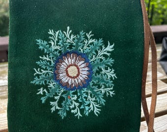 Suede Embroidered Green Medieval Flower