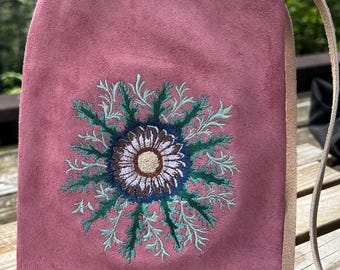 Suede Embroidered Pink Medieval Flower