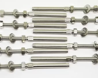 10 Pcs - T316 Stainless Steel Swage Threaded Tensioner End Fittings 1/4" Cable Railing