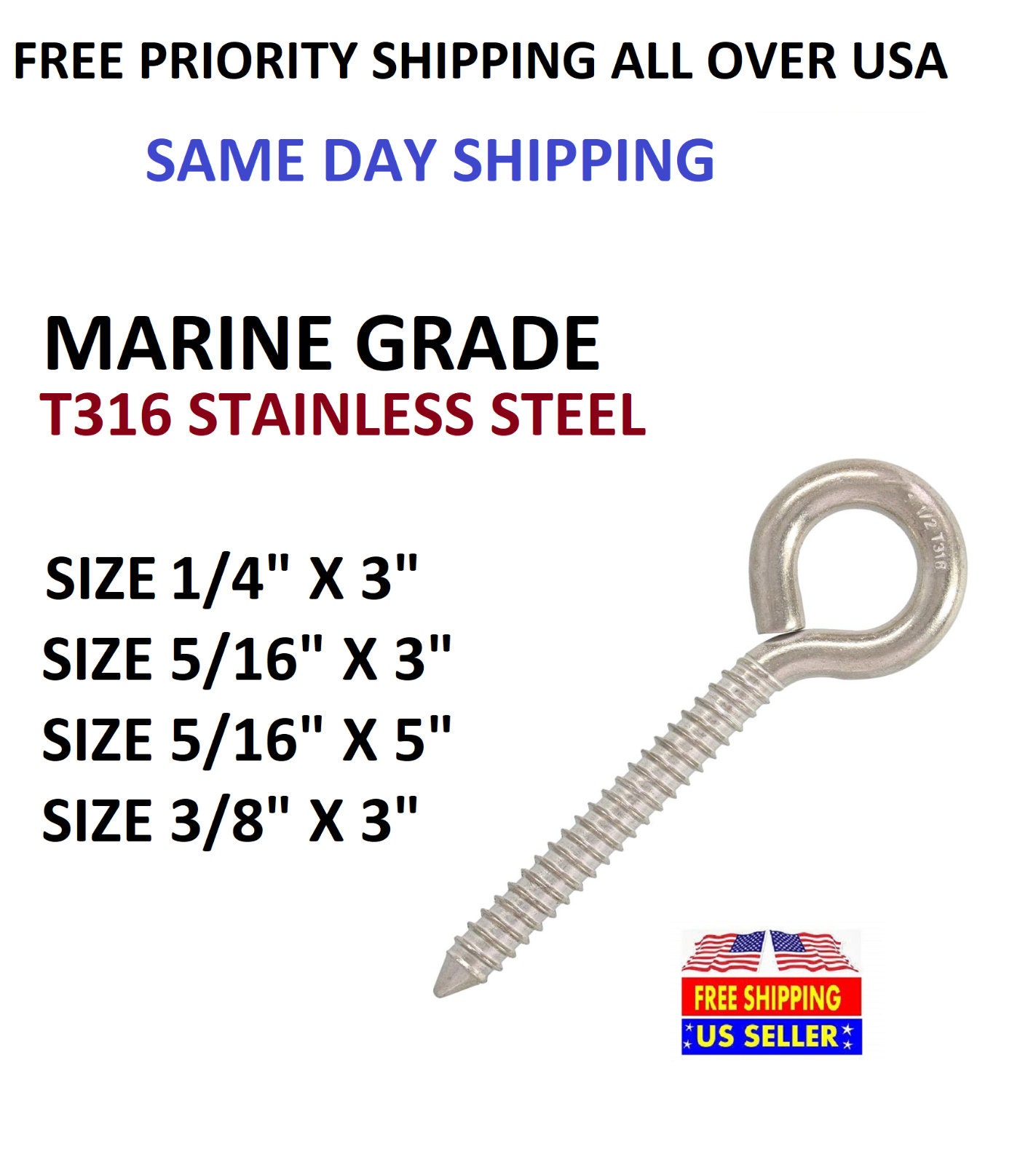 Lag Eye Screw - Stainless Steel Type 316 - 1/2 x 4
