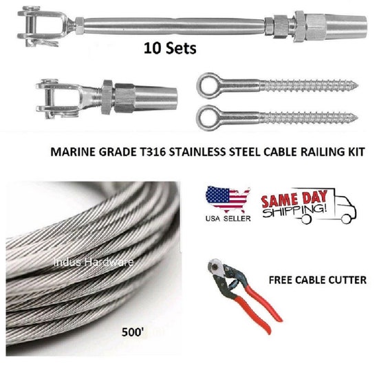 316 Stainless Steel Kit 1/8 Cable Railing 36" Height Wood Kit Quick Installation 