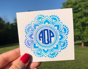 Holographic Monogram Mandala Decal- Mandala Decal- Holographic Decal- Yeti Decal- Tumbler decal- Monogrammed- Vinyl Decal- FREE SHIPPING