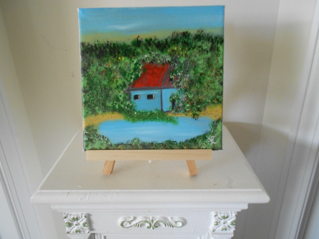 Greenery Landscape Wall Art Painting Cottage Wall Art Cottage on Lake