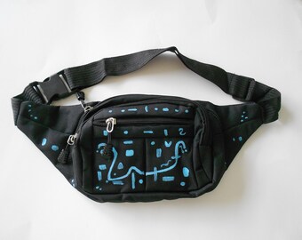 Black abstract hand painted water proof fanny pack
