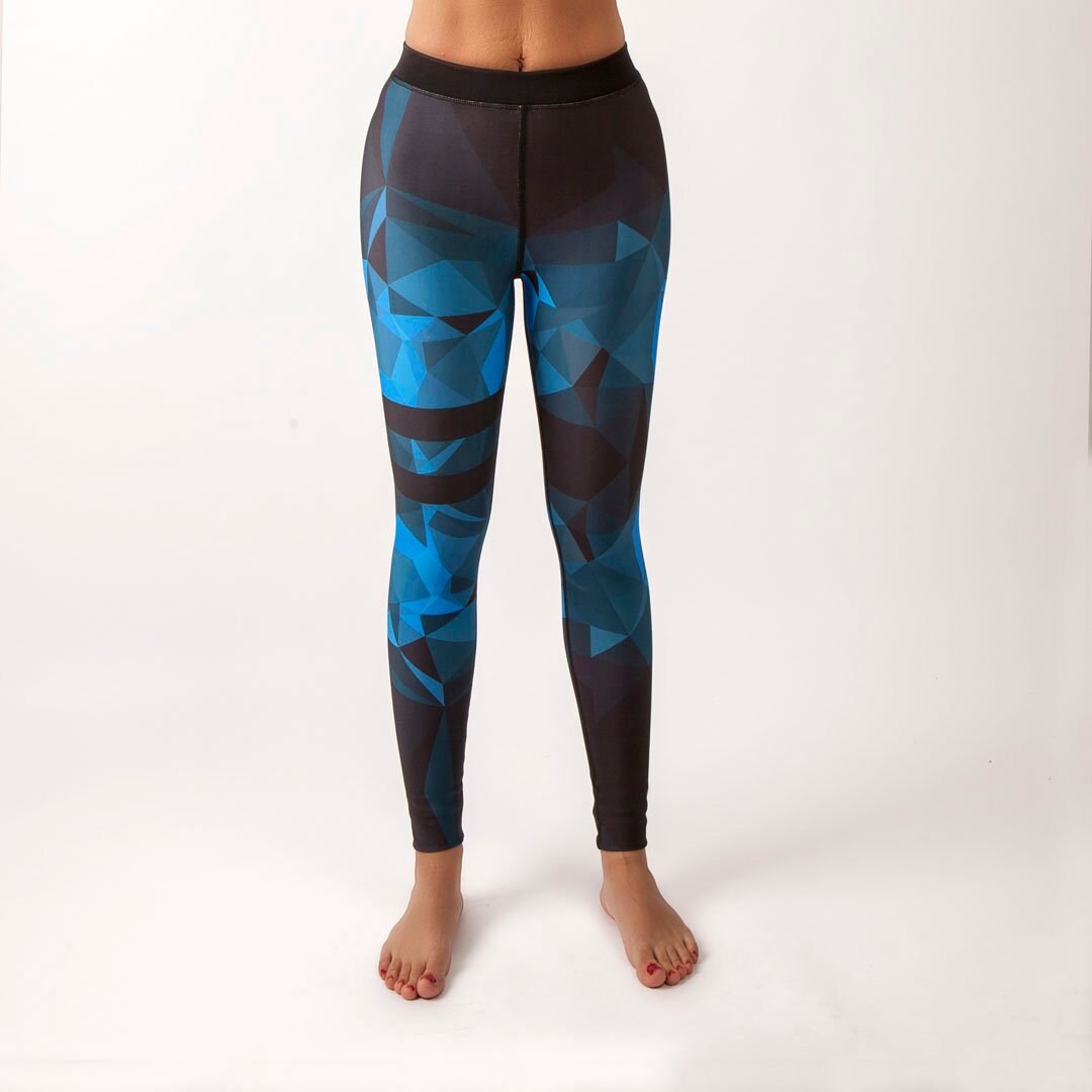 Neon Blue Yoga Leggings Geometric Blue 