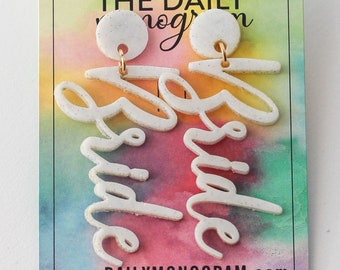 Bride Earrings - Cursive Script Bride Acrylic Earrings - Engagement Gift - Future Mrs - Newly Engaged - Bachelorette Party