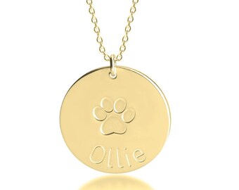 Paw Print Engraved Necklace - Personalized Pet Necklace - Engraved Pet Name Necklace - Personalized Necklace with Paw Print and Pet's Name