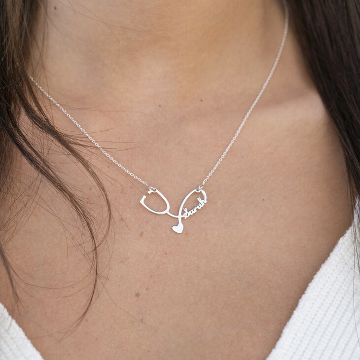 Stethoscope Name Necklace Personalized Necklace for Healthcare Professionals Personalized Stethoscope Necklace Jewelry Gift for Nurses