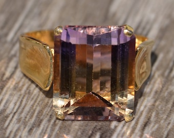 Emerald Cut Ametrine Ring in Yellow Gold