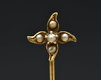 Yellow Gold Seed Pearl Stick Pin