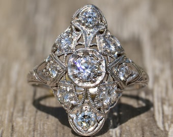 Antique Filigree Ring with Old Mine Cut Diamonds