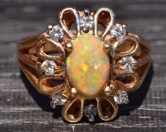 Retro Modernist Opal & Diamond Cocktail Ring