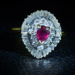 Two Tone Pear Shaped Ruby & Diamond Ring