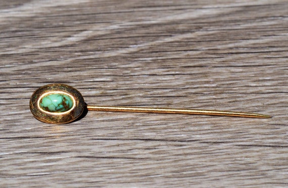 Antique Rose Gold and Turquoise Stick Pin - image 1