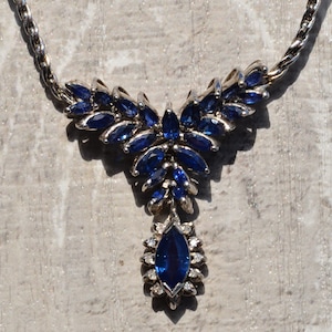 Sapphire & Diamond Drop Necklace in 18 Karat White Gold