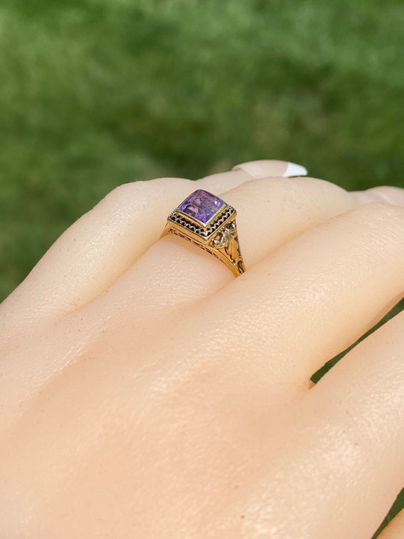 Antique Filigree Ring set with Carre Cut Amethyst - image 9