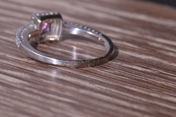 Pink Sapphire and Diamond Princess Cut Ring - image 4