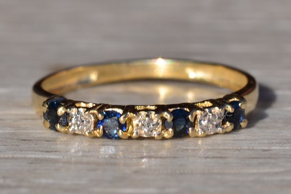 Ladies Yellow Gold Sapphire and Diamond Stackable… - image 6