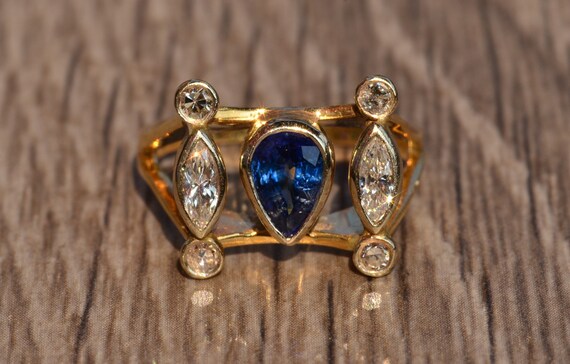 Vintage Mid-Century Modern Sapphire & Diamond Ring - image 5