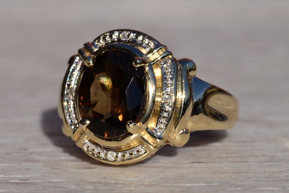 Ladies 14K Yellow Gold Ring set with Smokey Quart… - image 2