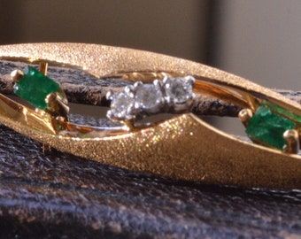 Midcentury Modern Signed Emerald & Diamond Brooch