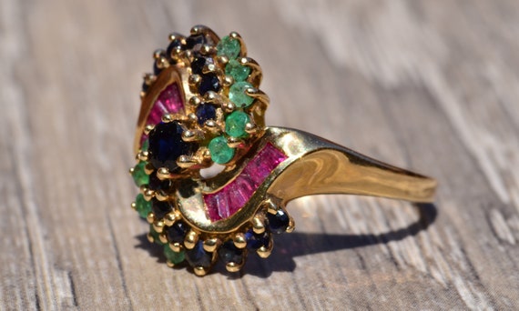 Sapphire Ruby and Emerald Fibonacci Spiral Ring - image 5