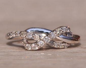 White Gold Natural Diamond Love Knot Ring