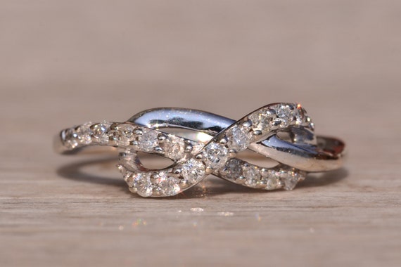 White Gold Natural Diamond Love Knot Ring