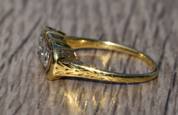 Antique Three Stone Diamond Ring in Yellow Gold - image 3