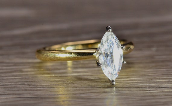 Yellow Gold Ring set with Marquise CZ - image 5