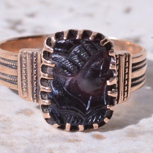 Victorian Rose Gold Ring set with Onyx Intaglio image 1