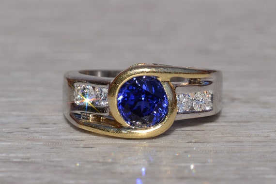 Ladies 14K Two Tone Ring set with Tanzanite and D… - image 6