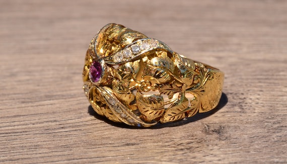 Rococo Era Ruby and Diamond Ring - image 2