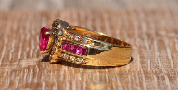 Classic Pear Shaped Ruby Halo Ring - image 3