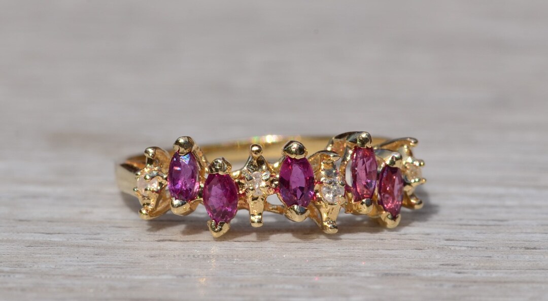 Ladies 14K Marquise Ruby and Diamond Ring - Etsy