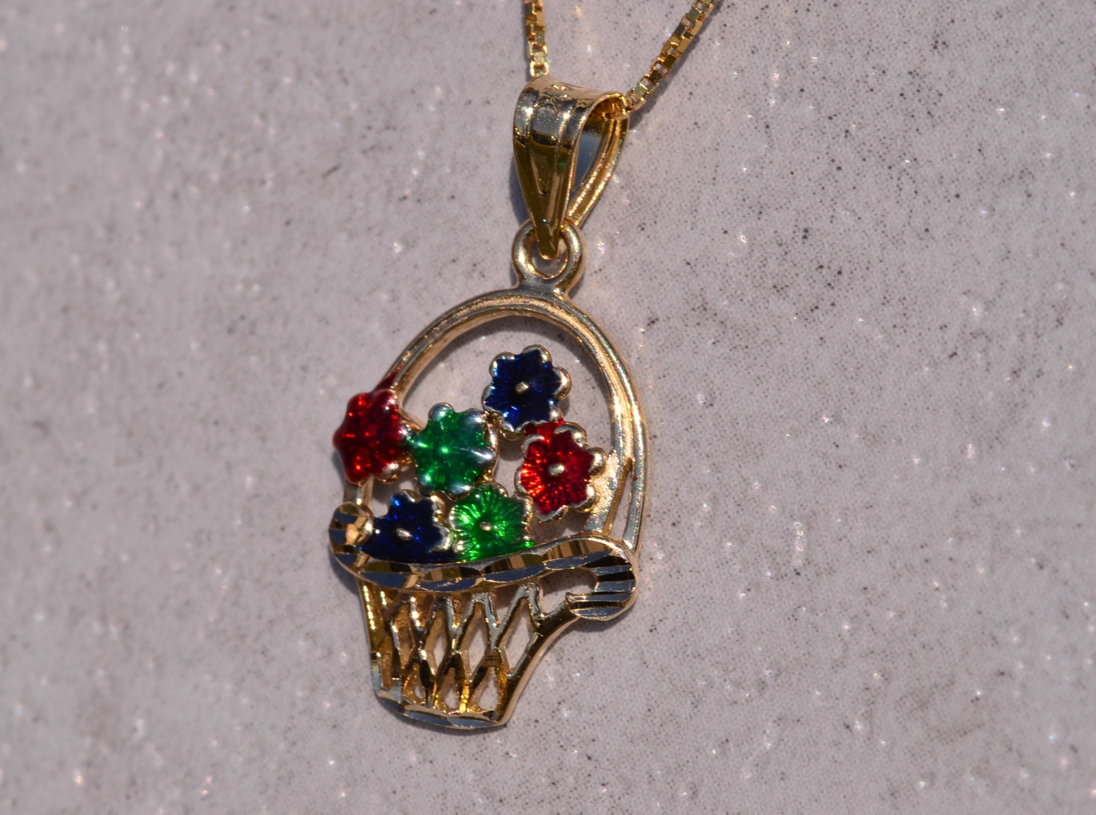 その他 fleet.dreams - baskets of gold Sapphire and Diamond Flower Basket Pendant Charm .73 CTW 14K