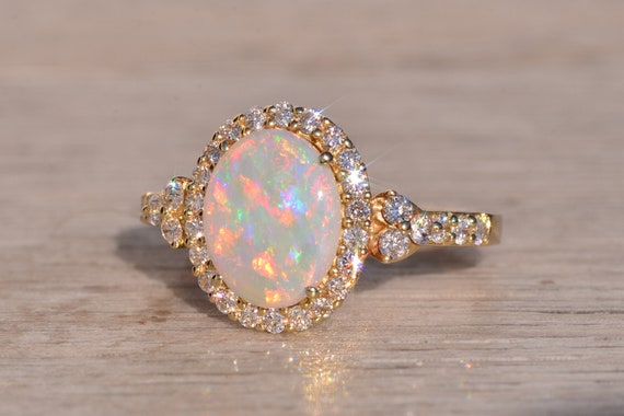 Australian Opal and Diamond Ring in Yellow Gold - image 3