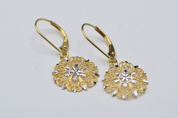 Ladies 14K Two Tone Dangler Earrings - image 5