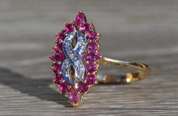 Ladies Yellow Gold Diamond and Ruby Ring - image 2