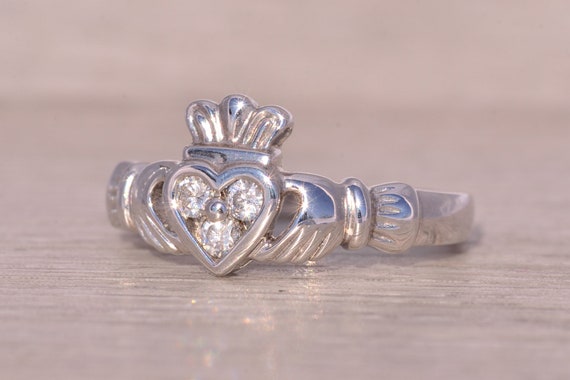 Irish Made Designer Natural Diamond Claddagh Ring… - image 2