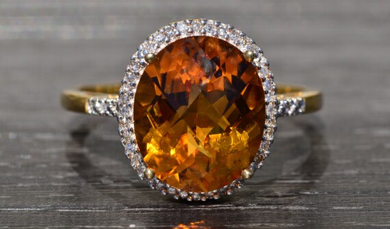 Checkerboard Cut Citrine in Halo Mounting