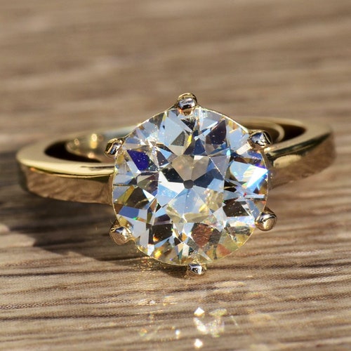 1.63 Carat Old European Cut Diamond Ring 18k Yellow Gold - Etsy