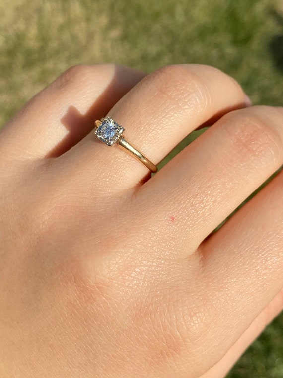 Ladies Vintage 14K Two Tone Diamond Engagement Ri… - image 8