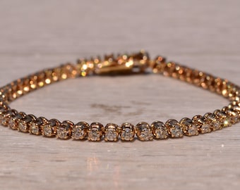 Vintage Yellow Gold Natural Diamond Tennis Bracelet