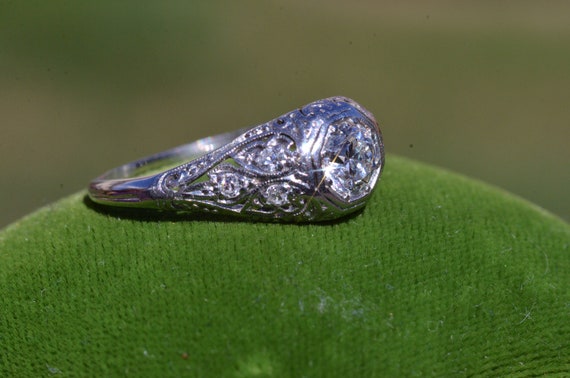 Antique Platinum Filigree Engagement Ring - image 6