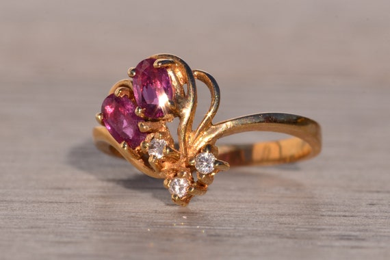 Ruby and Natural Diamond Flare Ring in Yellow Gold - image 2