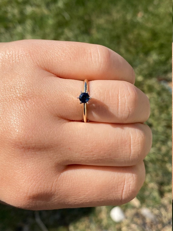 Ladies 14K Two Tone Midnight Blue Sapphire Engage… - image 9