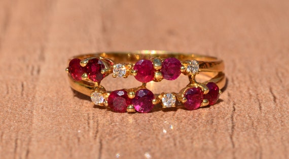 Stackable Ruby and Diamond Modernist Double Band - image 1