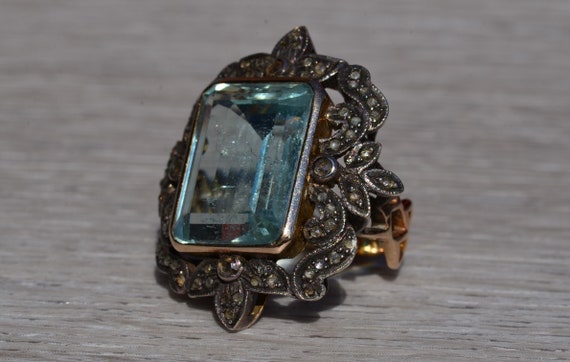 Georgian Ring Set with 15.50 Carat Aquamarine and… - image 2